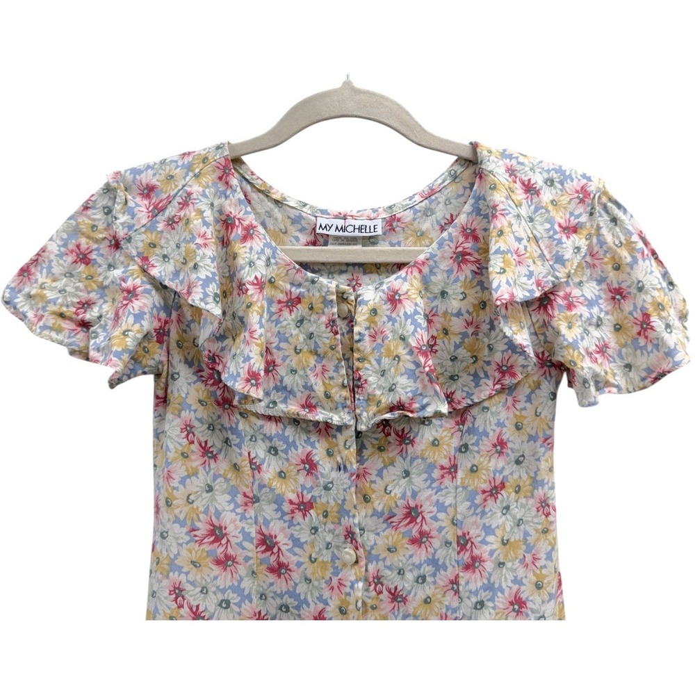 Vintage My Michelle Girls 10 Floral Ruffle Dress Cottagecore Grannycore - CUTE! - Picture 3 of 8
